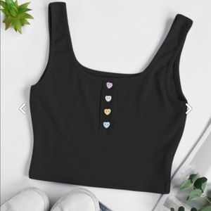 Ribbed Heart Shaped Button Crop Tank Top